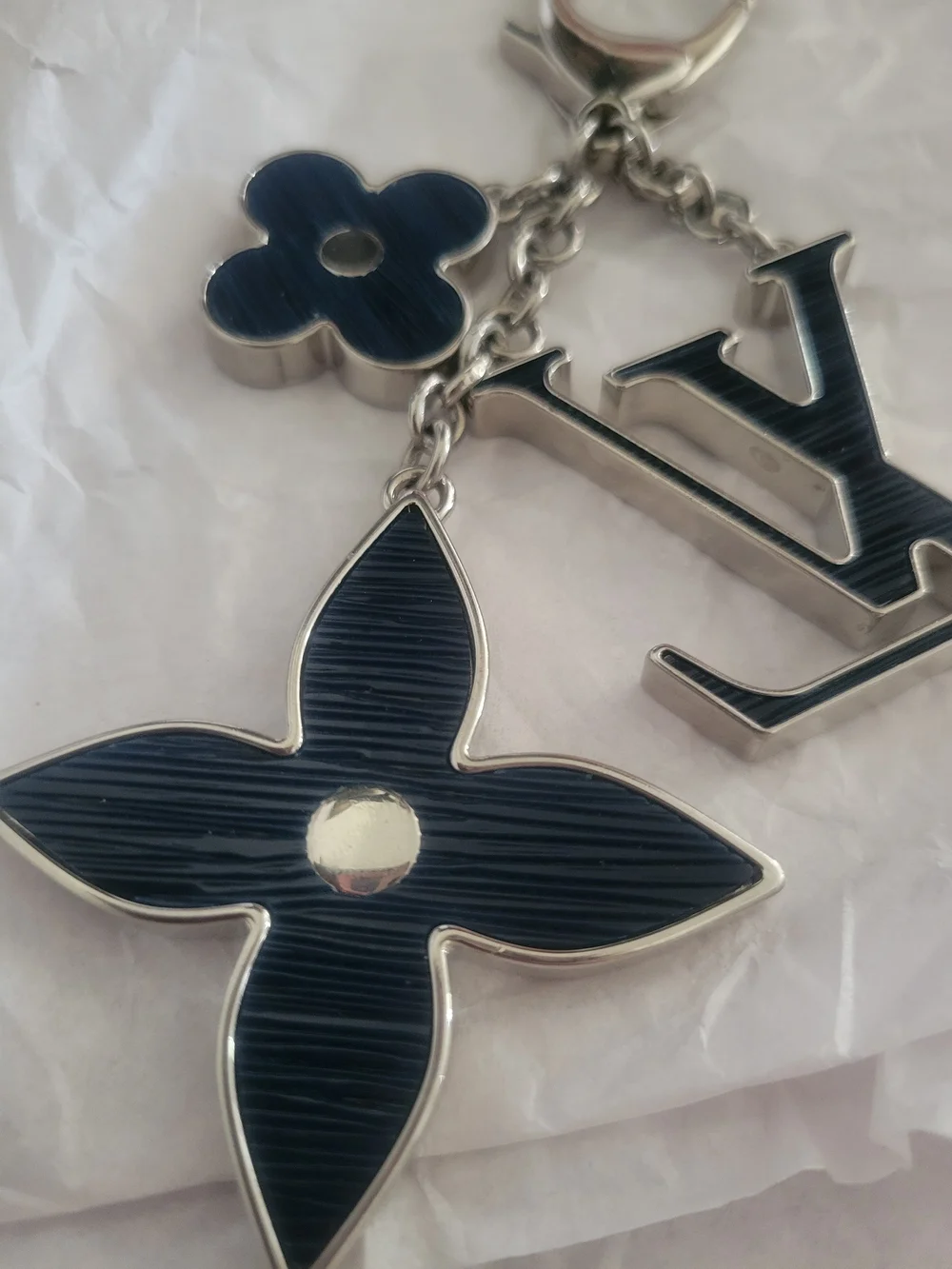 Louis Vuitton Navy & Silver Monogram Flower Key Charm